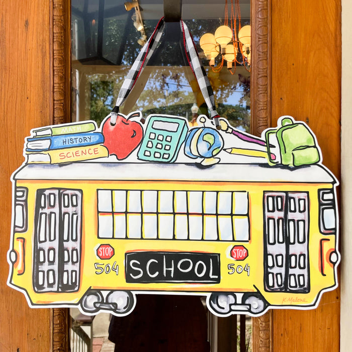 School Bus Yellow Streetcar Back To School New Orleans Door Hanger Home Malone