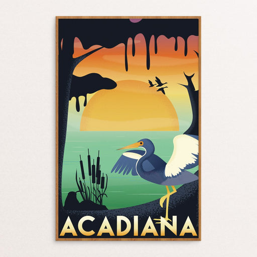 Acadiana swamp scene poster with crane Made in Louisiana