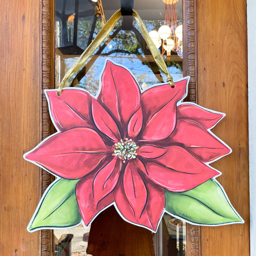 Red Christmas Poinsettia Holiday Door Hanger Made In USA