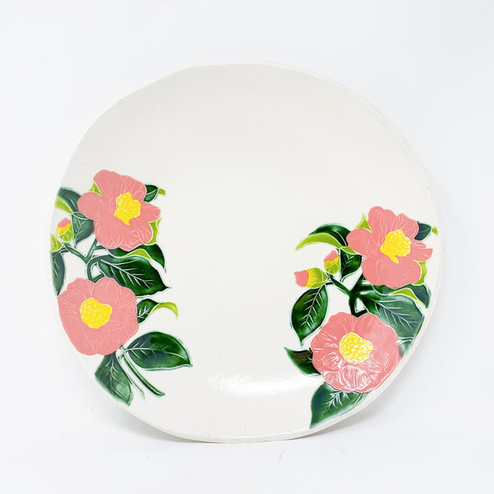 Ceramic Floral Camellia Serving Bowl Made In USA