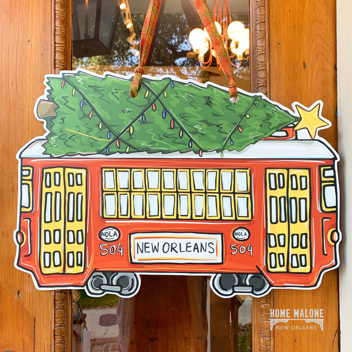 Cute New Orleans Christmas Streetcar Door Wreath Hanger Home Malone