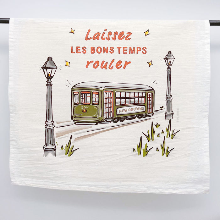 Laissez Le Bons Temps Rouler, Let The Good Times Roll, Streetcar, Streetcar Towel, New Orleans Streetcar, Kitchen Towel, Home Malone, Local Life Linens