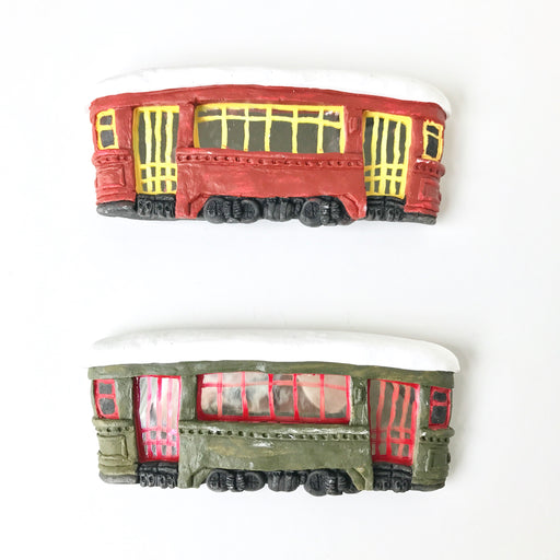 Tamar Taylor Small Red + Green Plaster Streetcar Home/Wall Decor, Made in New Orleans, Home Malone, Detailed One of a kind artwork