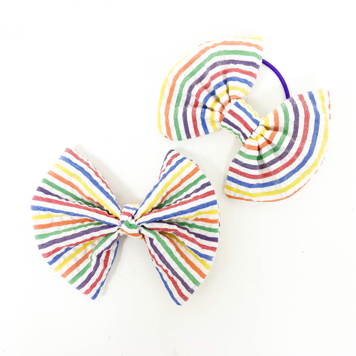Rainbow Seersucker Bow: Ponytail
