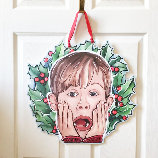 Home Alone, Kevin McCallister, Home Malone Door Hanger, Christmas Decor, Outdoor Decor, Merry Christmas, Christmas Movie, Holly Wreath, New Orleans Art