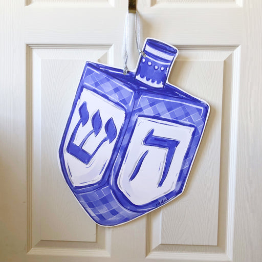 Hanukkah Dreidel, Home Malone, Winter Door Hanger, Blue Dreidel