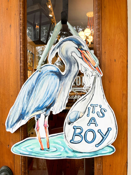 It's A Boy Blue Heron Door Hanger
