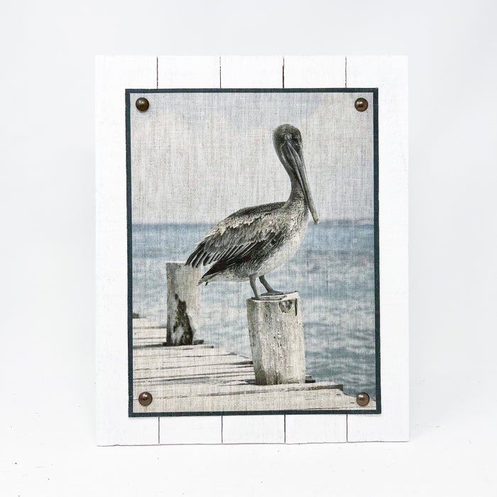 Perched Pelican Piling Rustic Linen Art Home Malone New Orleans