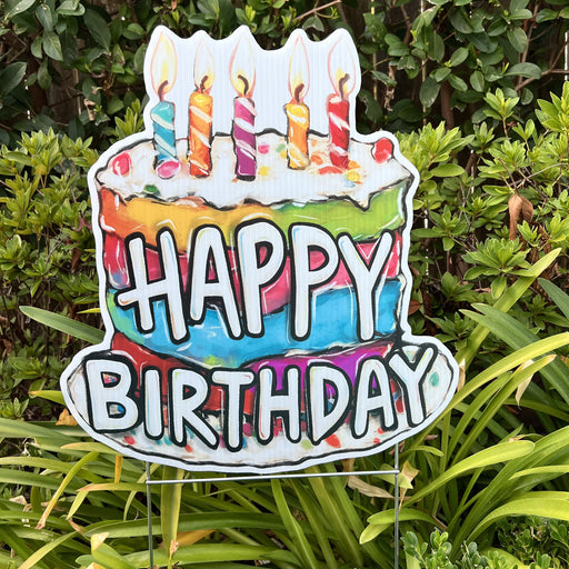Happy Birthday Yard Decoration, Home Malone, New Orleans Art, Celebration Sign, Surprise Decor, Confetti Cake, Birthday Candles, Yard Art, Rainbow Cake art