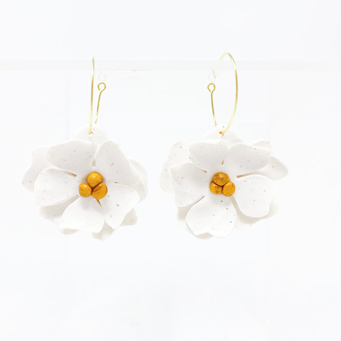 White Floral Clay Earrings Made in The South 