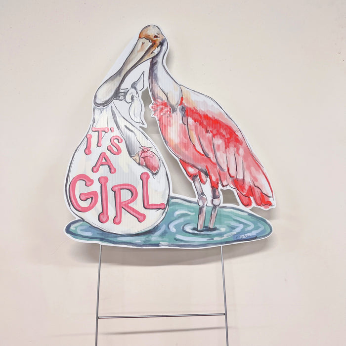 It's A Girl Spoonbill Yard Sign