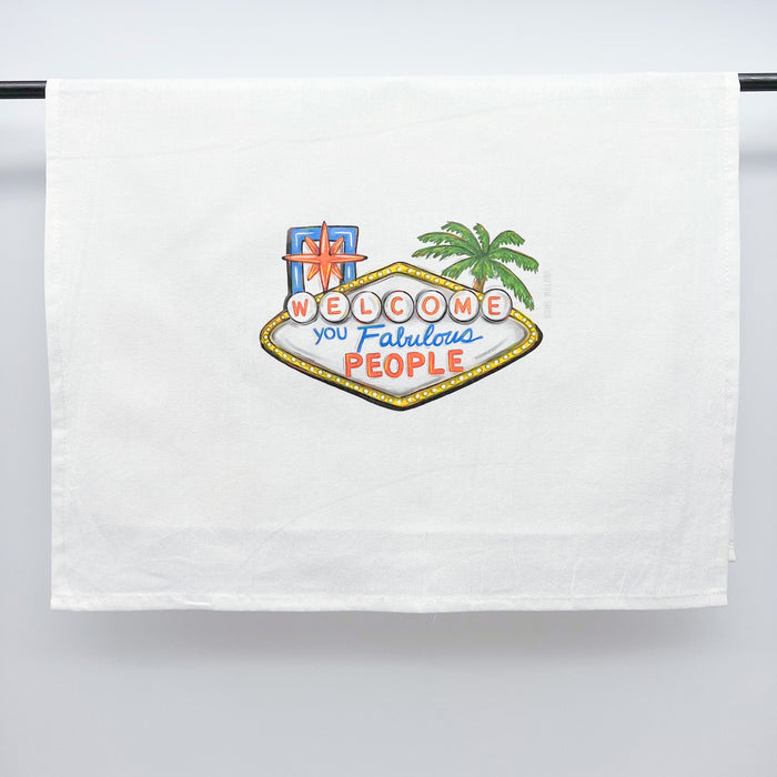 Vegas Welcome towel, neon sign Las Vegas, tea towel, fabulous, palm tree, desert, New Orleans art, Home Malone