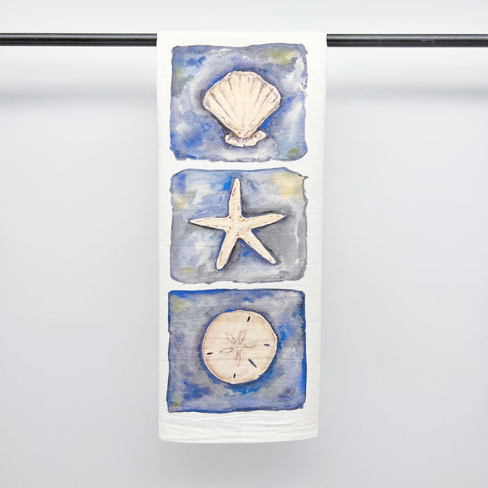 Seashell towel, seashells, beach towel, coastal towel, sand dollar, starfish, beach decor, Home Malone, New Orleans art