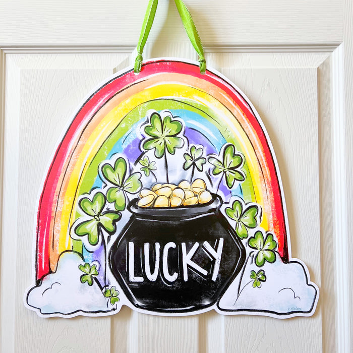 Lucky Towel, Rainbow, Pot of Gold, St. Patricks Day, St. Pattys, New Orleans art, Home Malone, four leaf clover