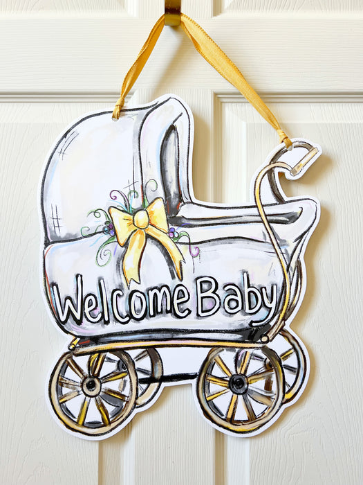 Welcome Baby Carriage Door Hanger