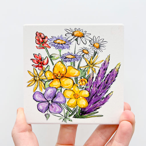 wildflower coaster, wildflowers, floral coaster, New Orleans art, Home Malone