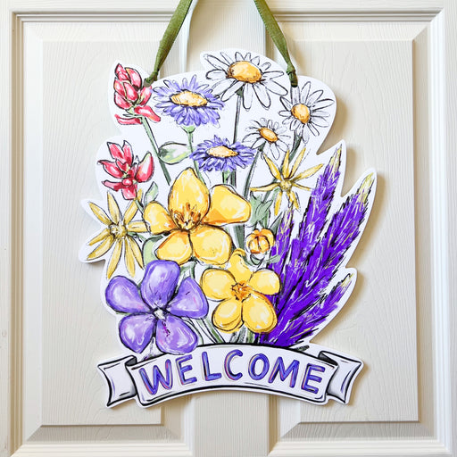 Wildflower Welcome Door Hanger, pretty flowers, wildflowers, west coast flowers, Home Malone, New Orleans art