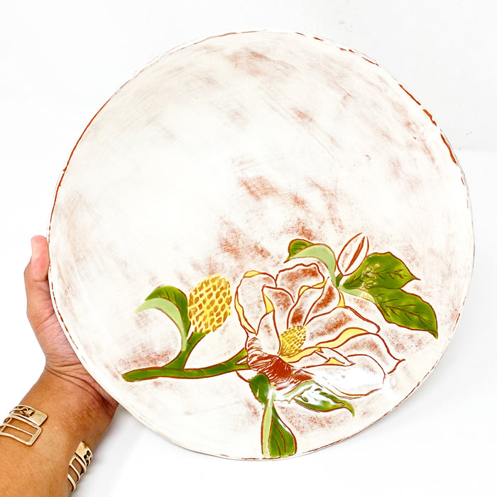 Ceramic Magnolia Bowl: Large w/ Red Clay