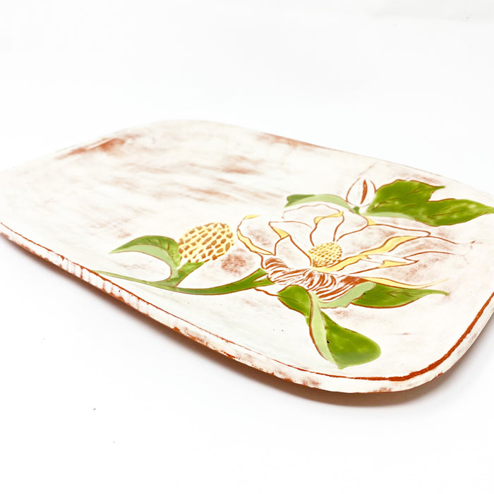 Ceramic Magnolia Serving Board w/Red Clay