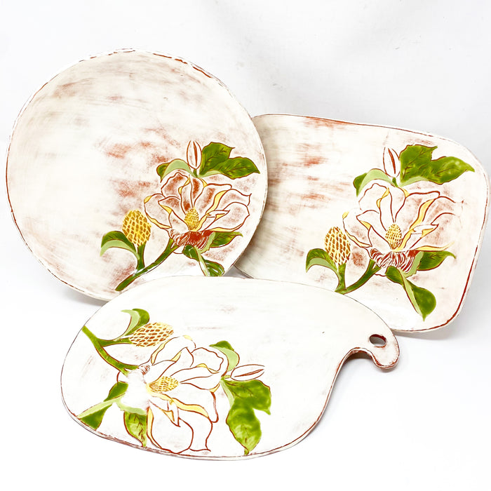 Ceramic Magnolia Flat Cheeseboard w/Red Clay
