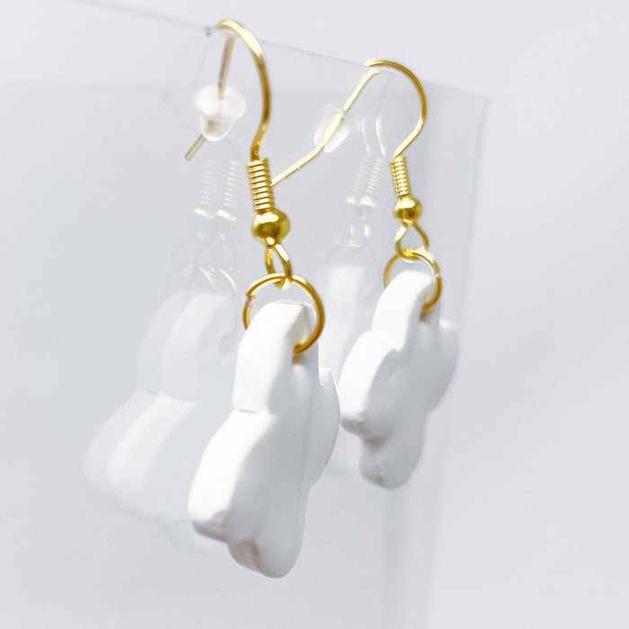 White Porcelain Quatrefoil Dangle Earrings