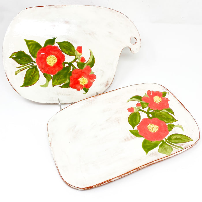 Ceramic Camellia Flat Cheeseboard w/ Red Clay