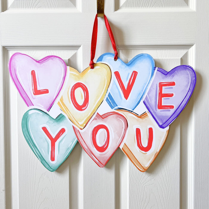 Love You Conversation Hearts Door Hanger