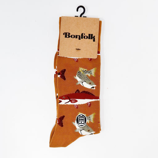 Bonfolk Fish Pattern Socks, Brand That Gives Back, Unisex, Outdoors, Gift for Dad, Groomsmen Gift Guide, NOLA
