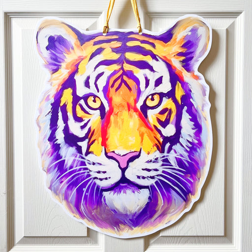 LSU Tiger Head Door Hanger, Home Malone, New Orleans Art, Purple and Gold, Louisiana State University, LSU Tigers, Baton Rouge, Bengal Tiger, Striped Tiger, Football