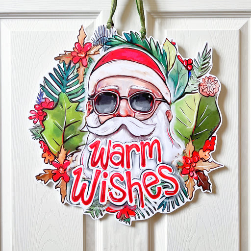 Warm Wishes Tropical Santa Door Hanger, Home Malone, New Orleans art, Warm Christmas, Santa Claus, Merry Christmas, Cool Santa, Southern Christmas, Outdoor Decor