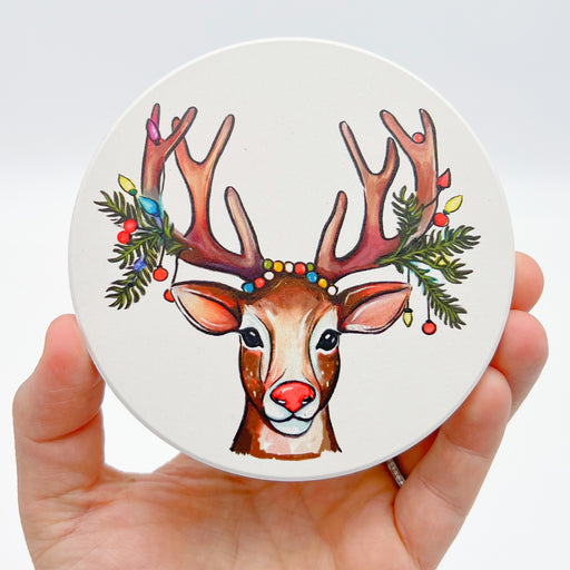Holiday Deer Coaster, Home Malone, New Orleans art, Rudolph coaster, Christmas Coaster, Merry Christmas Reindeer, Ho Ho Ho, Happy Holidays, Holiday Coaster