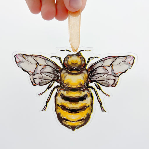 Bee Ornament, New Orleans Art, Home Malone, Spring, Summer, Pollinator, Honey Bee, Worker Bee, Queen Bee, Insect, Honeycomb, Tree Ornament, Clear Acrylic