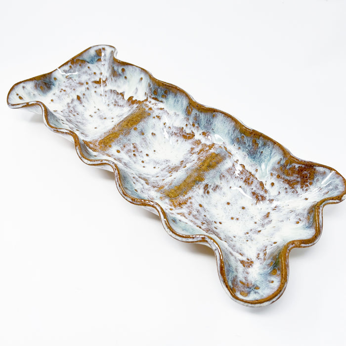 Three Section Dip Bowl: Blue Oyster Glaze