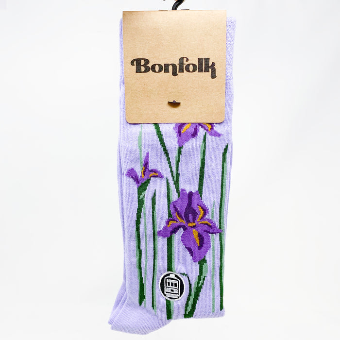 Bonfolk Purple Iris Flower Socks, Brand That Gives Back, Spring Time, Mardi Gras Apparel, NOLA, Home Malone, Unisex Gift
