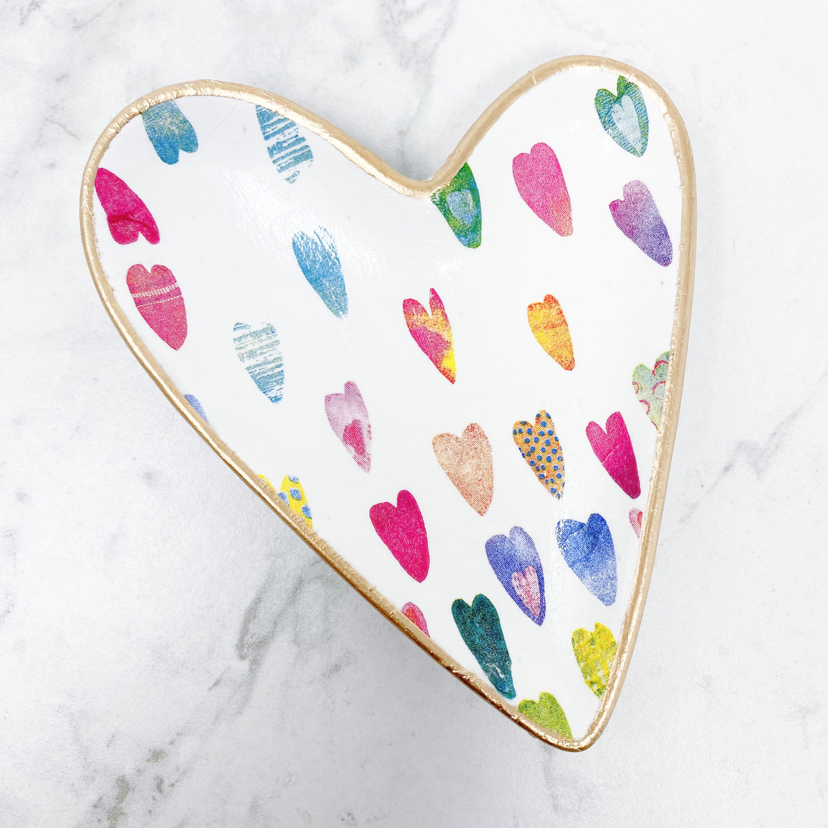Decoupage Ceramic Heart Dish Rainbow Hearts — Home Malone