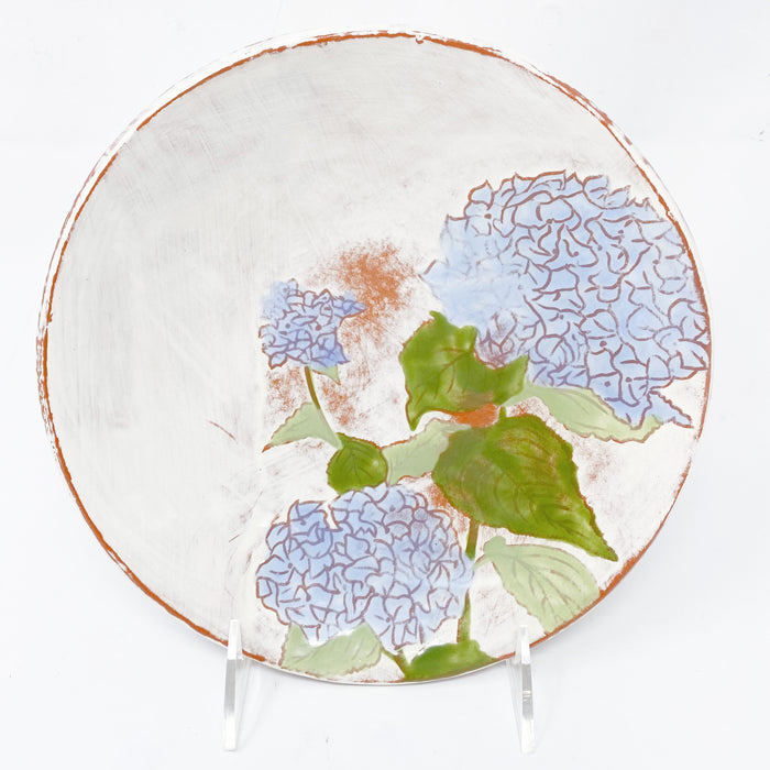 Ceramic Blue Hydrangea Bowl: Medium w/ Red Clay