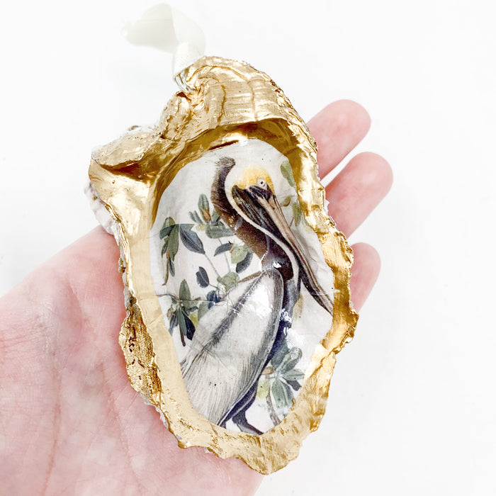 Pelican Oyster Shell Ornament