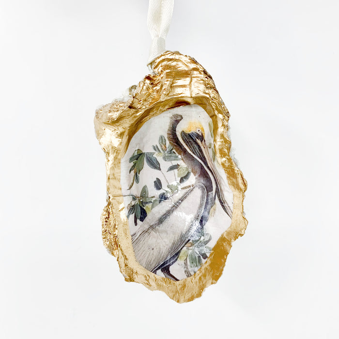 Beautiful Gold Edge Pelican Oyster Southern Christmas Tree Ornament