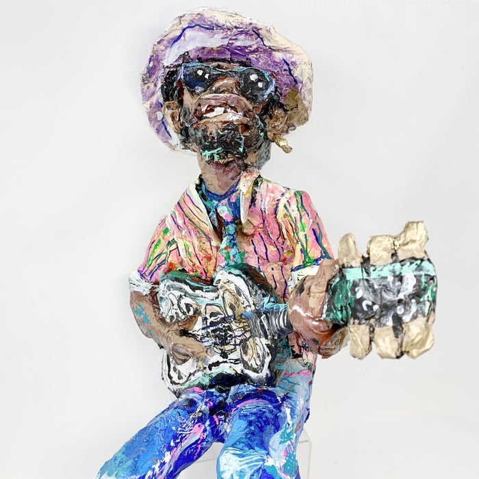 Handmade paper mache New Orleans Busker Guitar Jazz Player