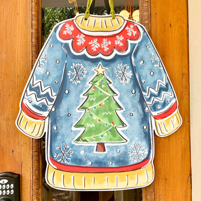 Cute Ugly Christmas Sweater Outdoor Decor Door Hanger