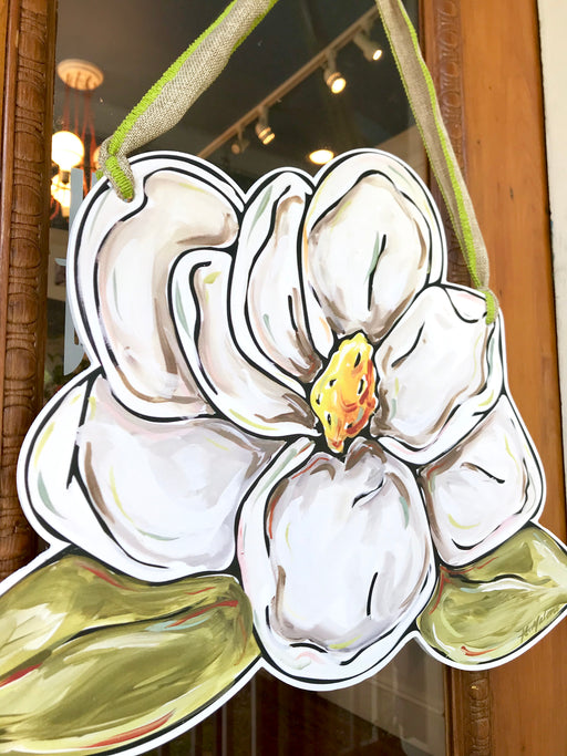 Magnolia Door Hanger, Pretty Door hanger for southern door decor. New Orleans art for all seasons at Home Malone, the best place to shop local in New Orleans.