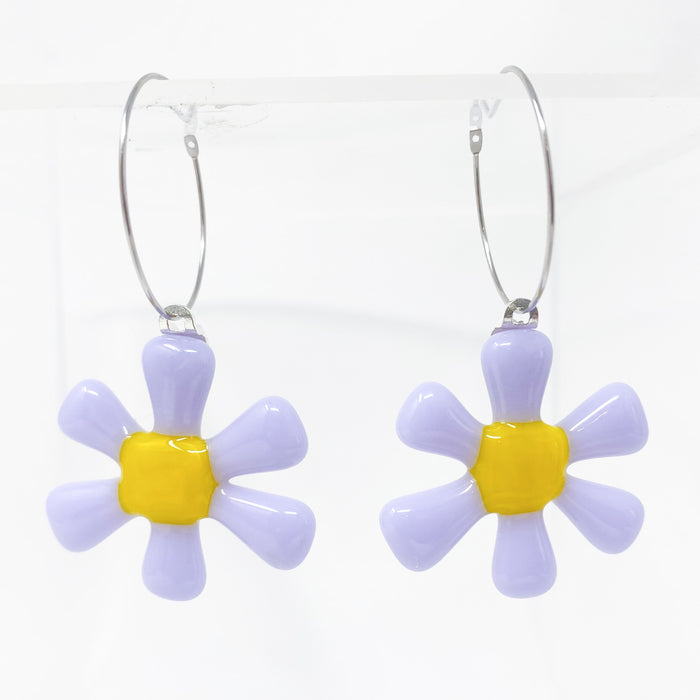 Retro Flower Glass Earrings: Purple
