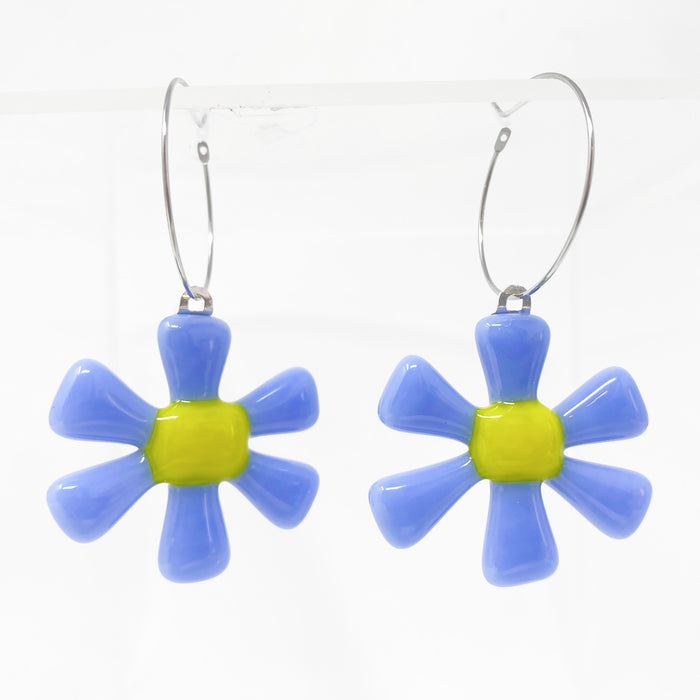 Retro Flower Glass Earrings: Blue