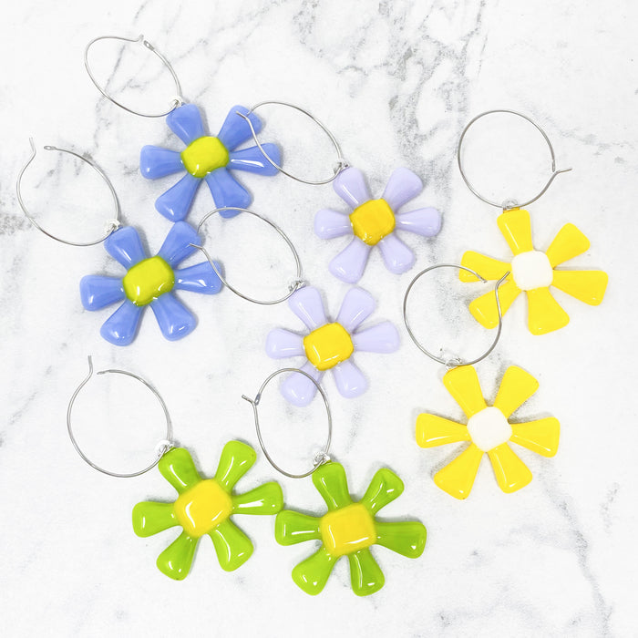 Retro Flower Glass Earrings: Yellow