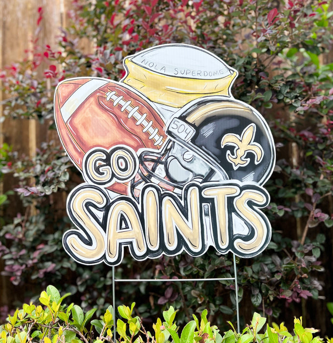 Go Saints Yard Sign, Go Saints, New Orleans Saints, New Orleans, NOLA, NFL  Saints, Superdome, Who Dat, Black and Gold, Geaux Saints, Helmet, NFC  South, Football, Football Sunday, Saints Game Day, 1967,