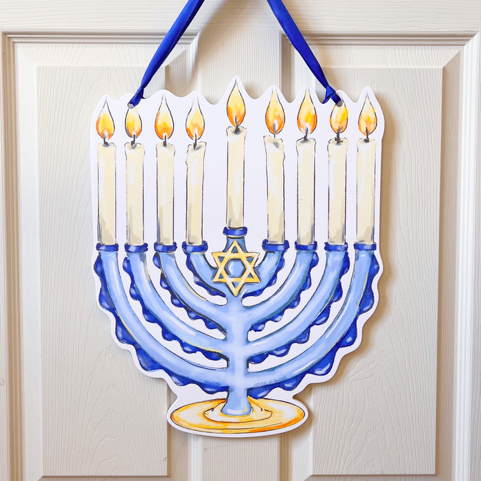 Menorah, Hanukkah, Jewish Holiday, Candles, Star of David, menorah door hanger, Home Malone door hanger