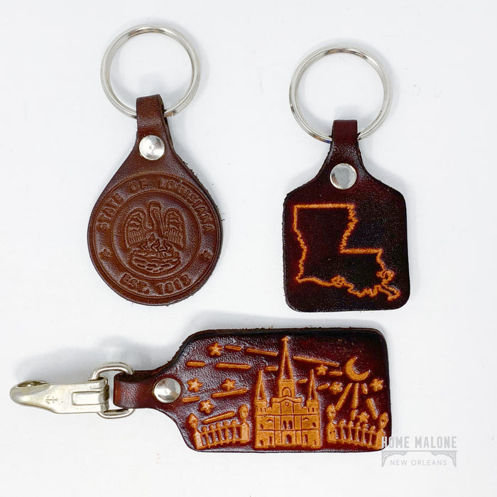 Leather State Seal Key Ring