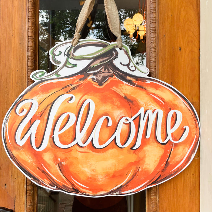Orange Pumpkin Fall Welcome Door Hanger Outdoor Decor Home Malone New Orleans