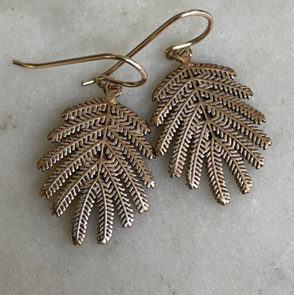 Mimosa Earrings - Small Mimosa Leaf