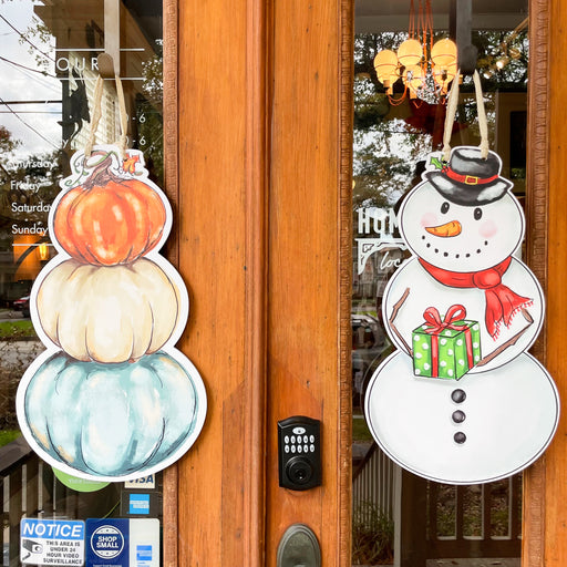Fall Winter Pumpkin Snowman Thanksgiving Christmas Double Sided Door Hanger Home Malone
